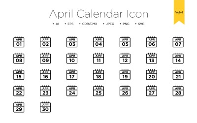 Zestaw ikon linii kalendarza kwietnia