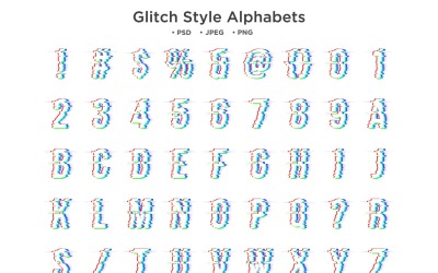 Glitch Style Alfabet, Abc Typografi