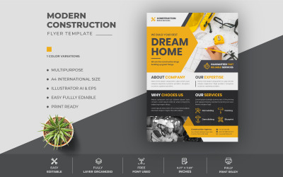 Szablon projektu ulotki Creative Elegance Corporate Construction z żółtą kolorystyką