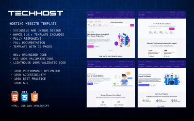 TECHHOST - Modello di sito Web di hosting HTML e modello WHMCS