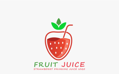 Concepto de jugo de fruta de logotipo de fresa, plantilla de diseño de vectores