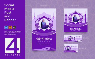 Ied Al Adha Mubarak - Post e banner de mídia social moderna azul