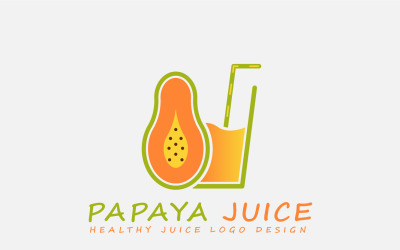 Papaya Juice With Glass Vector Logo Template.