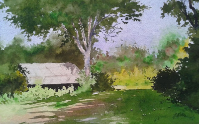 Акварель деревенский сад с красивым моментом рисованной векторные иллюстрации