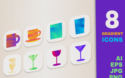 Gradyan Dalgalar Içecek Icons Set