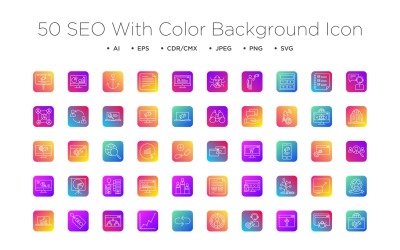 50 icône de ligne de référencement avec fond de couleur