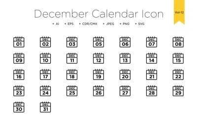 Icono de línea de calendario de diciembre Vol 12