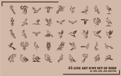 Line Art Icon Set Of Bird