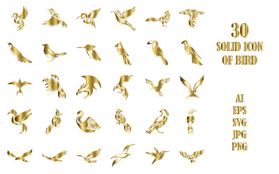 Szilárd stílusú ikon készlet sok madár