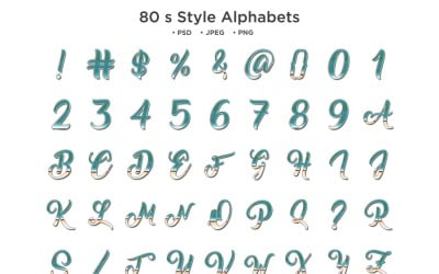 Alfabeto estilo anos 80, tipografia ABC