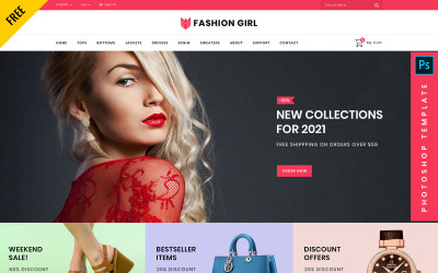 Fashion Girl - Безкоштовний шаблон електронної комерції Photoshop PSD