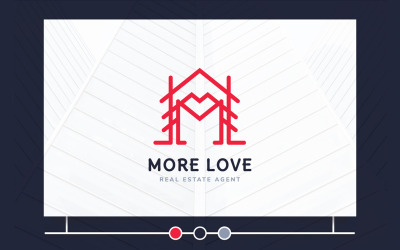 Casa de vector de línea creativa con amor en forma de corazón y plantilla de logotipo de letra M