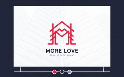 Creative Line Vector Home avec amour en forme de coeur et modèle de logo lettre M
