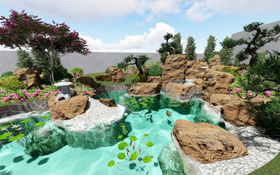 Projeto de modelo de belo jardim em estilo chinês