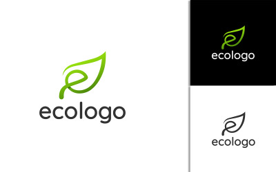 Eko liść z literą E Logo szablon