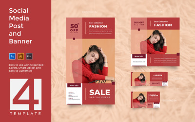 Moderne rode mode-uitverkoop - sjabloon voor post- en spandoek voor sociale media