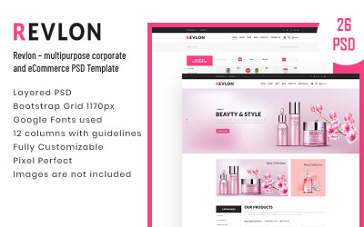Revlon - багатоцільовий корпоративний та електронний комерційний шаблон PSD
