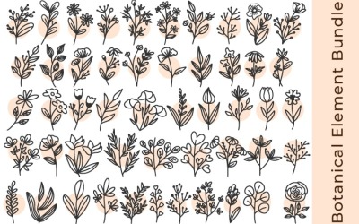Pacote SVG de flores | Ilustração de 50 flores, folhas e elementos botânicos