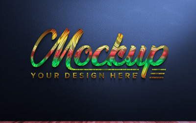 Gradient Colorful 3D Sign Black Wall Logo Mockup