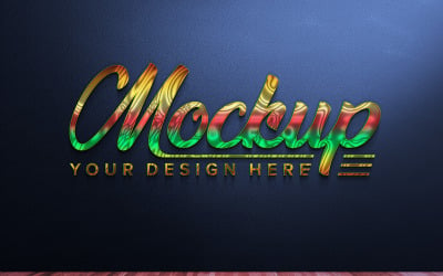 Gradientowy kolorowy znak 3D Czarna ściana Logo makieta