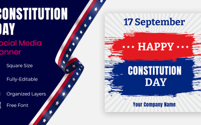 Kreatywny z niebieskimi i czerwonymi pociągnięciami pędzla na Dzień Konstytucji 17 września Social Banner