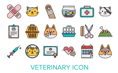 Plantilla de conjunto de iconos veterinarios