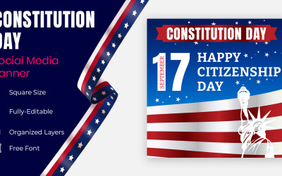 Tipografía del Día de la Constitución decorado con estrellas en el color de la bandera de Estados Unidos Diseño de banner social