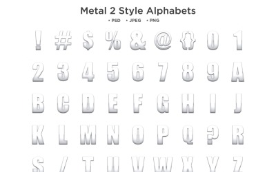 Alfabet in metalen stijl, ABC-typografie