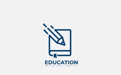 Conceito de logotipo educacional para livro, caneta e lápis