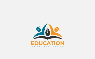 Koncepcja logo edukacji dla książki, szczęśliwe dzieci, ikona pióra
