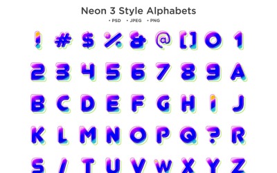 Neon 3-Stil-Alphabet, Abc-Typografie
