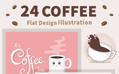 24 Set Vector Coffee Cup Background