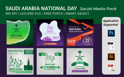 Státní svátek Saúdské Arábie 23. září. Šťastný den nezávislosti sociální banner
