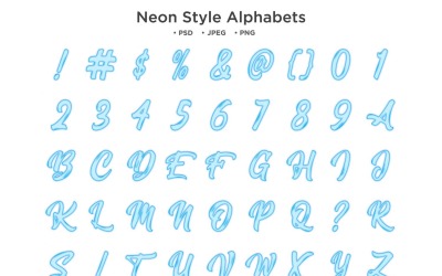 Neon Style Alphabet, Abc Typography