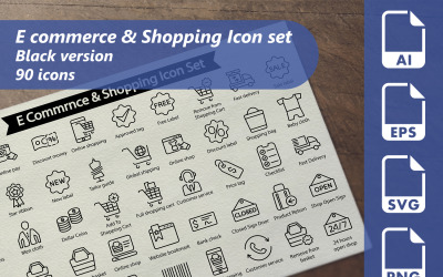 E Commencer et Shopping Line Icon Set