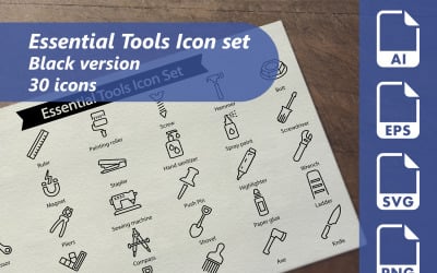 Essentiële tools lijn Icon Set sjabloon