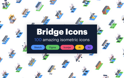 100 isometrische Brücke Iconset-Vorlage