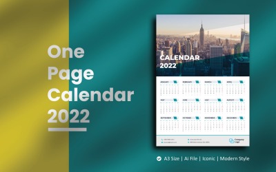 Minimal en sida väggkalender 2022 planeringsmall