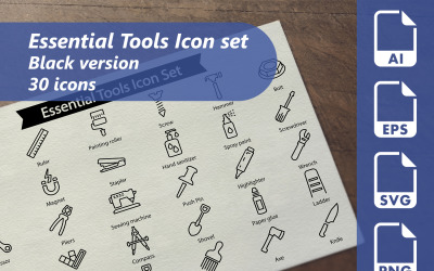 Plantilla de conjunto de iconos de línea de herramientas esenciales
