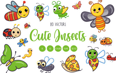 110 Aranyos rovarvektorok ikonkészlet sablon