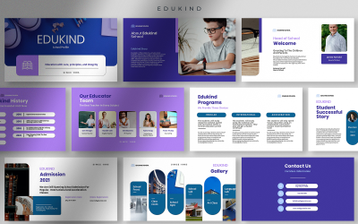 Edukind - modelo de PowerPoint de apresentação de perfil de escola modesta e limpa