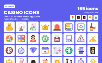 165 flache Casino-Vektoren Iconset-Vorlage