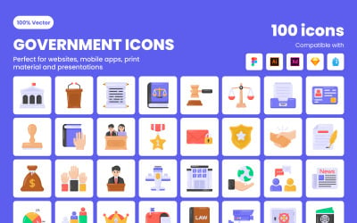 100 flache Regierungs-Iconset-Vorlage
