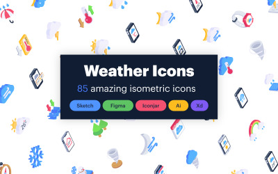 85 Isometrisch Weer Iconset-sjabloon