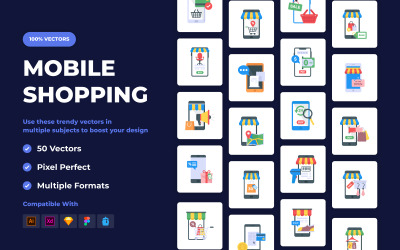 50 Mobile Shopping Vector Iconset-Vorlage