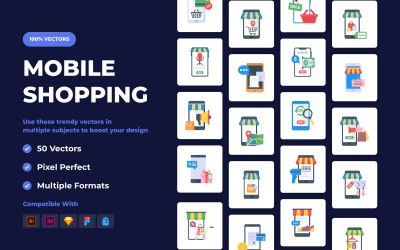 50 modelli di icone vettoriali per lo shopping mobile