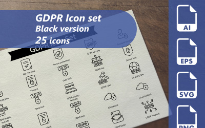 Modello di set di icone di linea GDPR