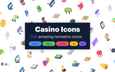 Plantilla de conjunto de iconos de casino isométrico 100