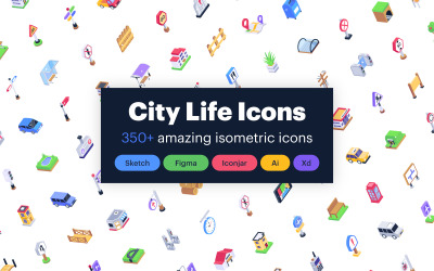 350+ plantilla de conjunto de iconos de vida urbana isométrica