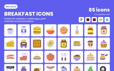 85 Плоский докладний сніданок Iconset шаблон